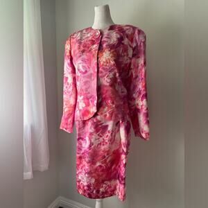 Vintage ‘90s Anne Crimmins for Umi Collections 100% Silk Floral Print Skirt Suit